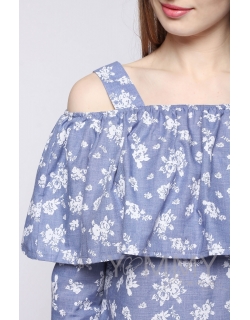 Блуза для беременных и кормящих с воланом, голубая с цветочным принтом
