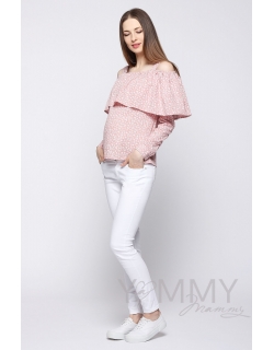 Блуза для беременных и кормящих с воланом, розовая с цветочным принтом