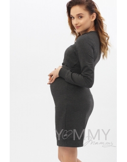Платье-футляр для беременных и кормящих, темно-серый меланж
