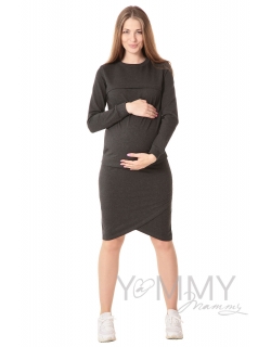 Свитшот для беременных и кормящих с секретом на молнии, темно-серый меланж