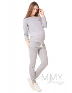 Джемпер для беременных и кормящих со спущенным плечом, светло-серый меланж