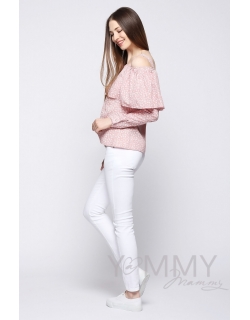 Блуза для беременных и кормящих с воланом, розовая с цветочным принтом