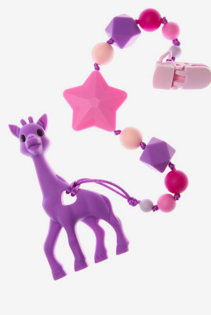 Силиконовый прорезыватель с держателем Сафари, фиолетовый