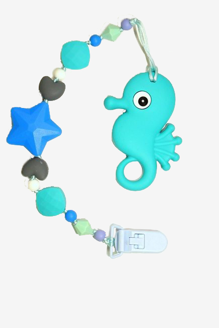 Силиконовый прорезыватель с держателем Океан, бирюзовый