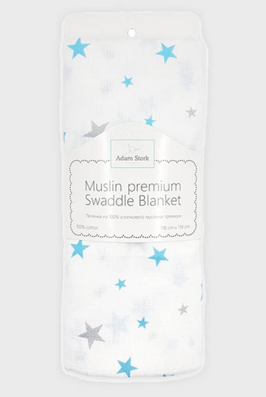 Муслиновая пеленка для новорожденных Adam Stork большая, Blue Stars