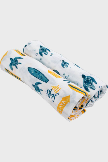 Бамбуковые пеленки для новорожденных Bebe Au Lait, набор 2, Surf/Sea Turtles