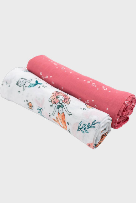 Бамбуковые пеленки для новорожденных Bebe Au Lait, набор 2, Mermaid/Bubbles