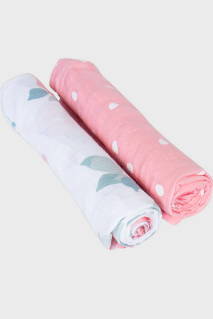 Бамбуковые пеленки для новорожденных Bebe Au Lait, набор 2, Rosy/Dewdrops