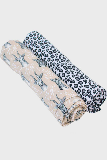 Бамбуковые пеленки для новорожденных Bebe Au Lait, набор 2, Safari/Leopard