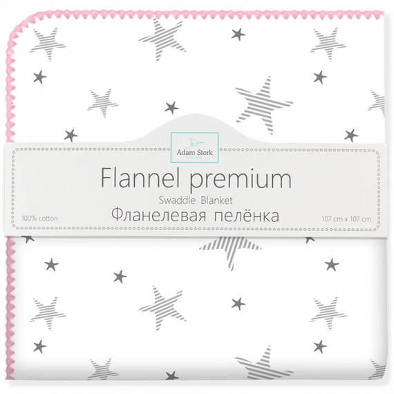 Фланелевая пеленка для новорожденных Adam Stork большая, принт Pink Stars