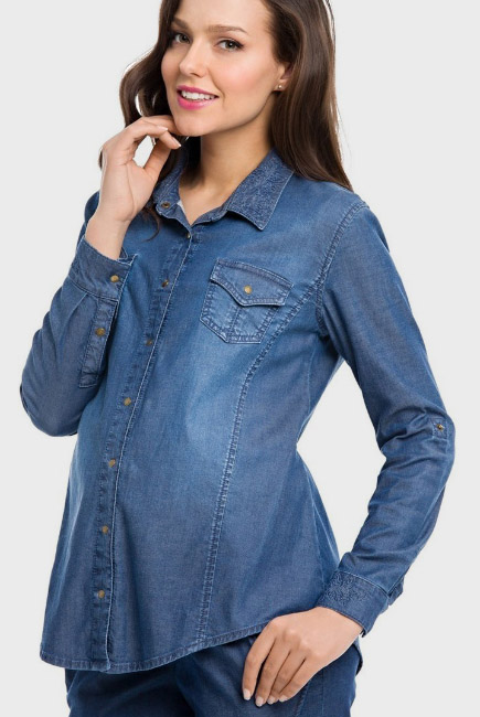 Блуза-рубашка для беременных и кормящих деним, цвет синий