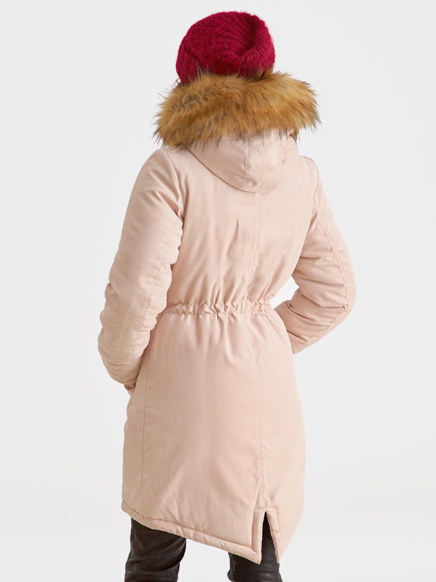 Слингокуртка зимняя - парка для беременных 3 в 1 с мехом, пудровый