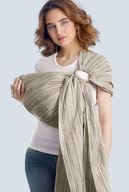 Переноска для детей - Слинг с кольцами Баюшка однослойный нешарфовый, Linen серый