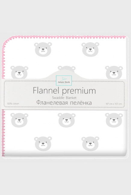 Фланелевая пеленка для новорожденных Adam Stork большая, Pink Bears