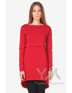 Платье-туника для кормящих и беременных с длинным рукавом, красное