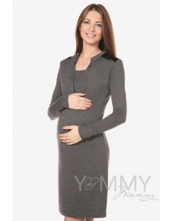 Платье с отделкой из экокожи для кормящих и беременных, темно-синий