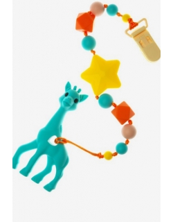 Силиконовый прорезыватель с держателем Сафари, бирюзовый