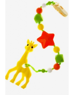 Силиконовый прорезыватель с держателем Сафари, желтый