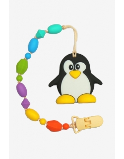 Силиконовый прорезыватель с держателем Пингвин