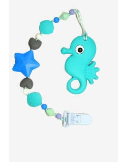 Силиконовый прорезыватель с держателем Океан, бирюзовый