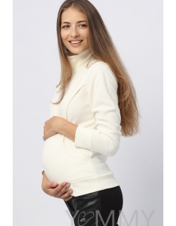 Джемпер для беременных и кормящих флисовый с высоким горлом, экрю