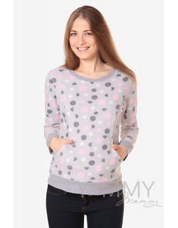 Джемпер для кормящих и беременных флисовый, цвет серый с розовыми и серыми кругами