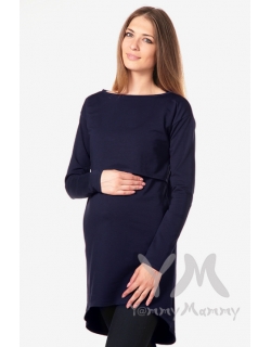 Платье-туника для беременных и кормящих с длинным рукавом, темно-синее