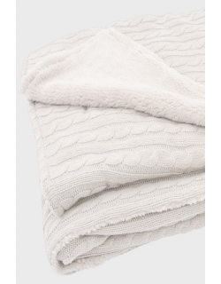 вязаный плед с мехом для новорожденных (косичка), цвет "белый"