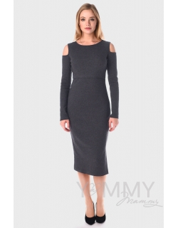 Платье для кормящих и беременных с разрезами по бокам, темно-серый меланж