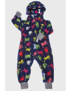 Флисовая поддева (комбинезон) Comfort, коты на синем