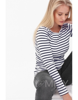 Лонгслив для беременных и кормящих, белый в синюю полоску