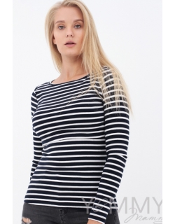 Лонгслив для кормящих и кормящих, темно-синий в белую полоску