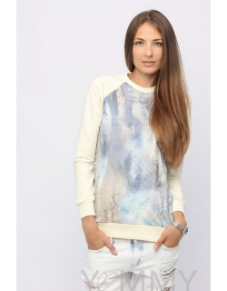 Свитшот для кормящих и беременных, экрю / серо-небесный рисунок