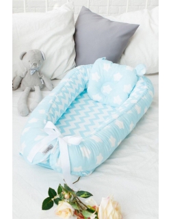 Кокон-гнездышко для новорожденных Babynest Stars and Waves Aqua