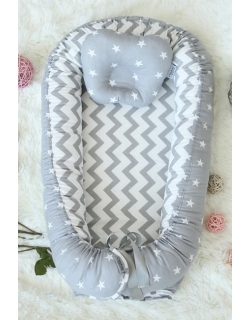 Кокон-гнездышко для новорожденных Babynest Stars and Waves Silver