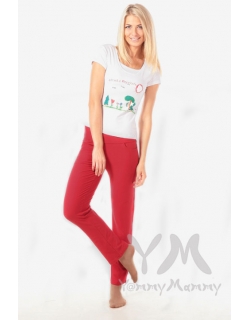 Брюки для беременных и после родов спортивные с широким поясом, красные