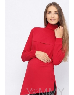 Джемпер для беременных и кормящих с асимметричным низом, красный