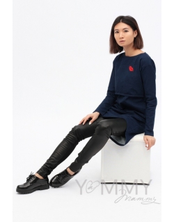 Брюки для беременных и родивших из эко-кожи универсальные, черные