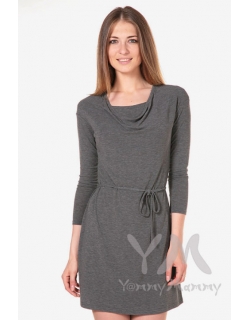 Платье для беременных и кормящих с горловиной "качелька", серый меланж