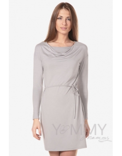 Платье для кормящих и беременных с горловиной "качелька" из модала, серый жемчуг
