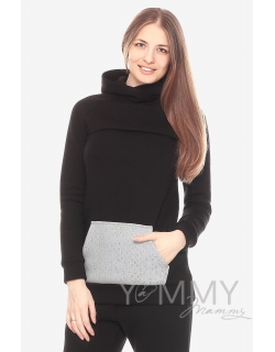 Толстовка "ХУДИ" с начесом для кормящих и беременных, черная