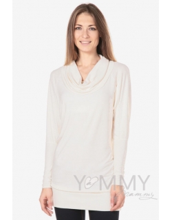 Платье-туника для кормящих и беременных с воротником "хомут", экрю