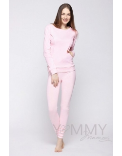 Домашний костюм для кормящих и беременных белая/розовая полоска