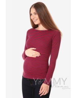 Лонгслив для кормящих и беременных, бордовый в синюю полоску