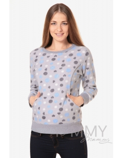 Джемпер для кормящих и беременных флисовый, цвет серый с голубыми и серыми кругами