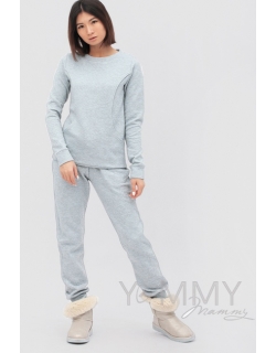 Костюм для беременных и кормящих, серо-голубой меланж