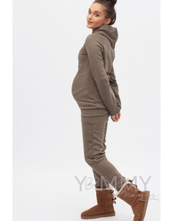 Теплый костюм для беременных и кормящих, цвет коричневый меланж