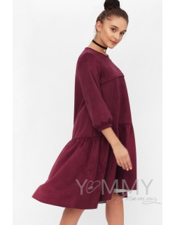 Замшевое платье для кормящих и беременных с воланом, марсала
