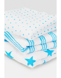 Муслиновые пеленки для новорожденных Aden&Anais средние, набор 3, Musy Neon Blue