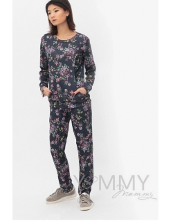 Костюм для кормящих и беременных с цветочным принтом, темно-синий меланж